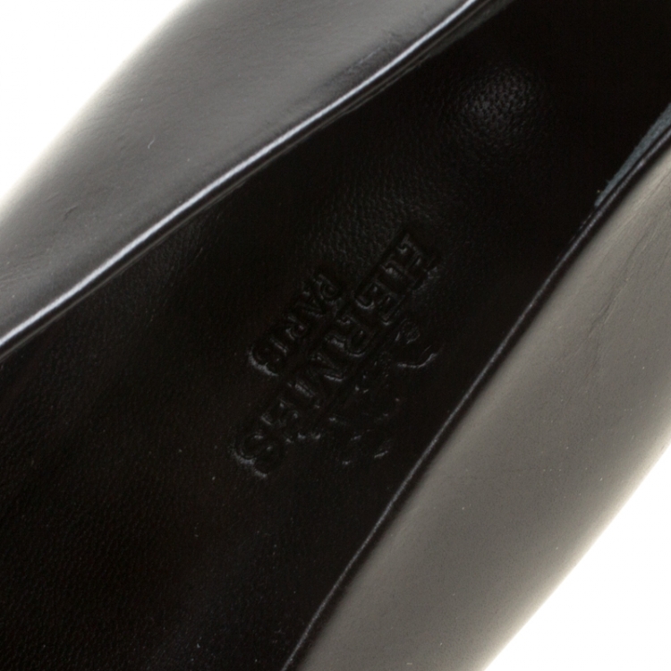 مملوكة مسبقًا Hermes Black Leather Laura Pointed Toe Ballet Flats Size 40