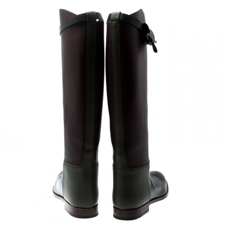 Pre Owned Hermes Multicolor Leather Palladium Plated Kelly Turnlock Jumping Boots Size 39.5