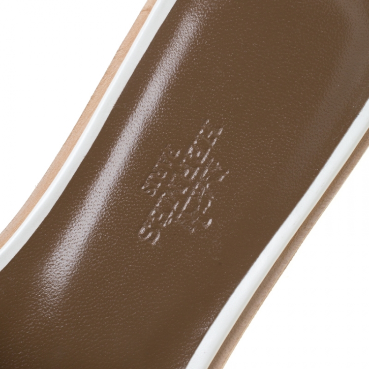 Pre Owned Hermes White Leather Stitch Detail Oran Flat Slides Size 36