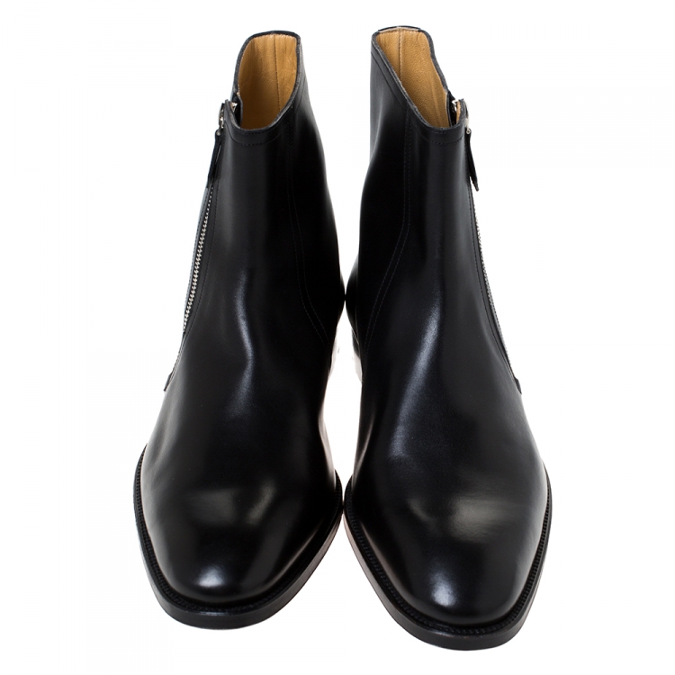 Pre Owned Hermes Black Leather Jerry Ankle Boots Size 43.5