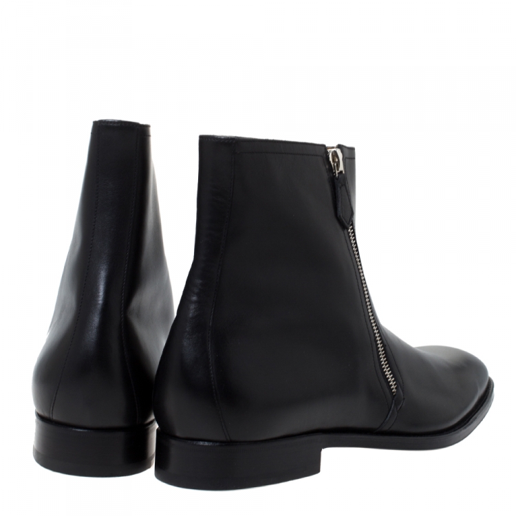 Pre Owned Hermes Black Leather Jerry Ankle Boots Size 43.5