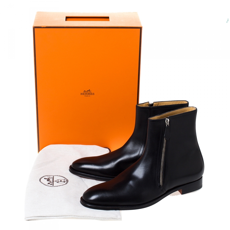 Pre Owned Hermes Black Leather Jerry Ankle Boots Size 43.5