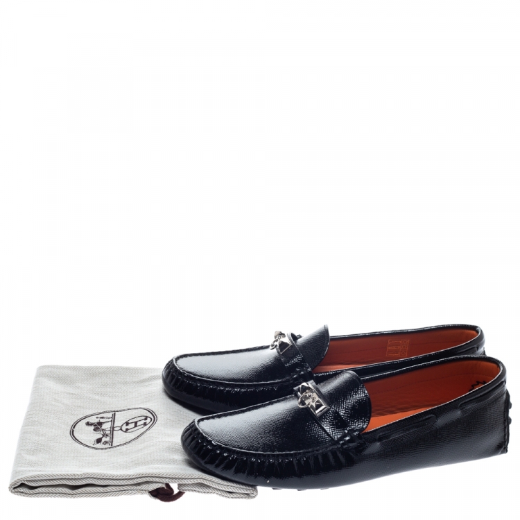 Pre Owned Hermes Black Patent Leather Irving Slip On Loafers Size 40.5