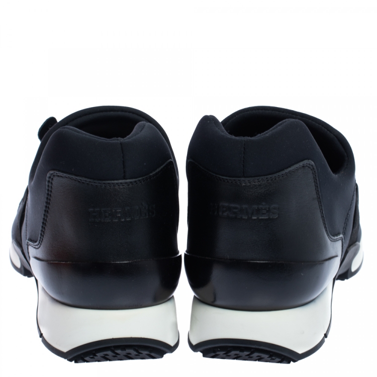 Pre Owned Hermes Black Neoprene and Leather Run Sneakers Size 39