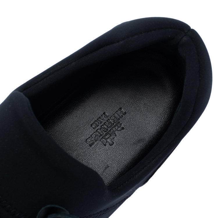 Pre Owned Hermes Black Neoprene and Leather Run Sneakers Size 39