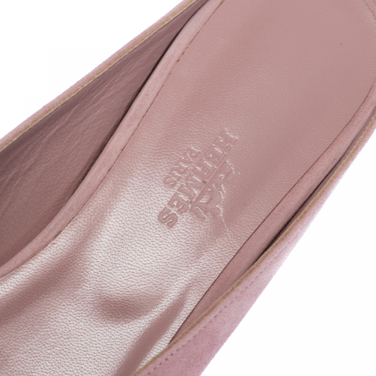 Pre Owned Hermes Pink Suede Roxane Flat Mules Size 38.5