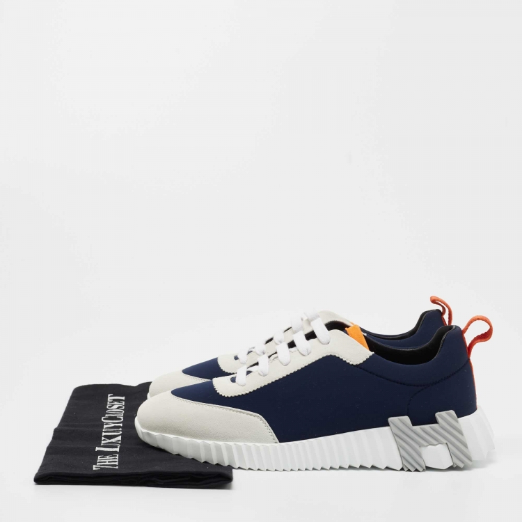 Pre Owned Hermès  Navy Blue/Grey Suede and Nylon Boucning Sneakers Size 39
