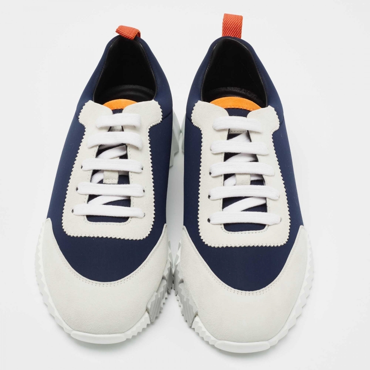 Pre Owned Hermès  Navy Blue/Grey Suede and Nylon Boucning Sneakers Size 39