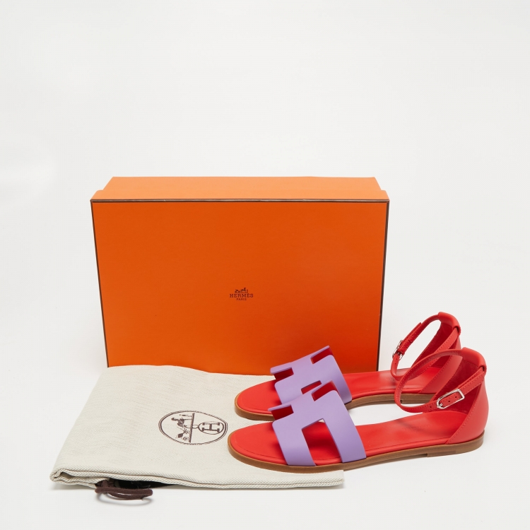 Pre Owned Hermes Purple/Red Leather Santorini Ankle Strap Sandals Size 37