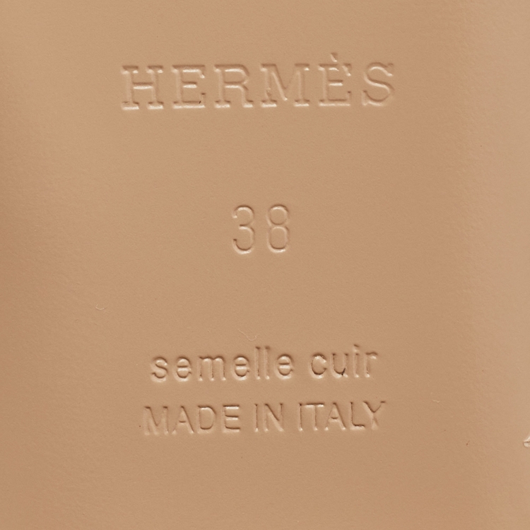 Pre Owned Hermes Beige Leather Oz Flat Mules Size 38