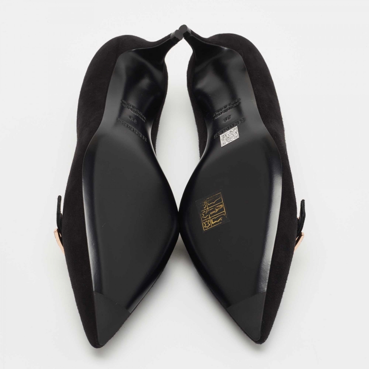 Pre Owned Hermes Black Suede Blush Pumps Size 39