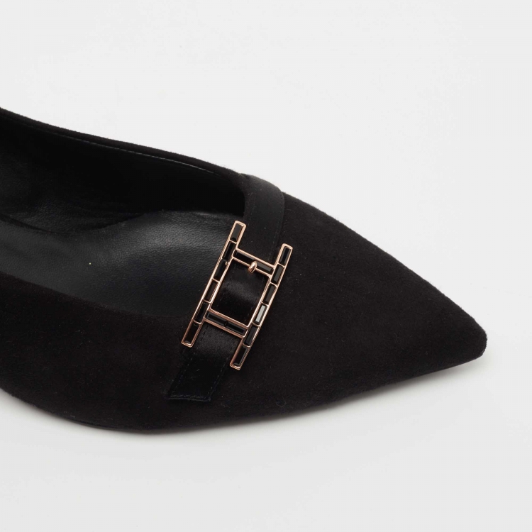Pre Owned Hermes Black Suede Blush Pumps Size 39