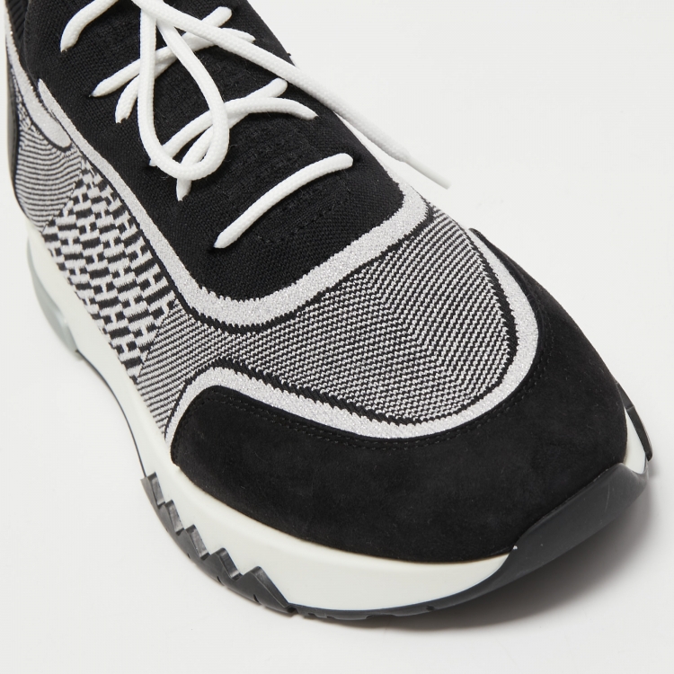 Pre Owned Hermes Black/White Fabric and Suede Addict Sneakers Size 39.5