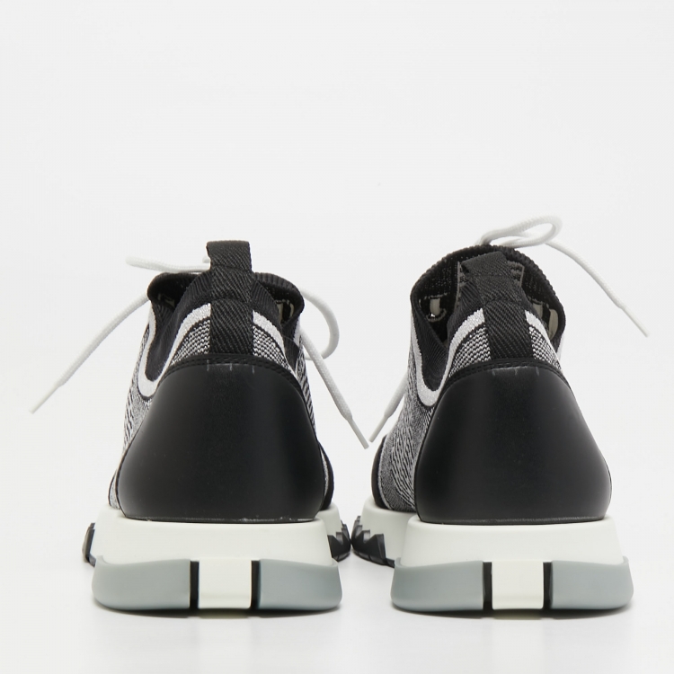 Pre Owned Hermes Black/White Fabric and Suede Addict Sneakers Size 39.5