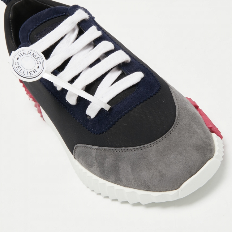 Pre Owned Hermes Tricolor Neoprene and Suede Bouncing Sneakers Size 37