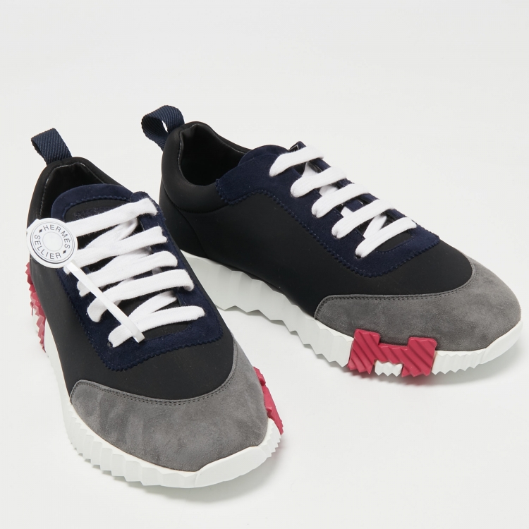 Pre Owned Hermes Tricolor Neoprene and Suede Bouncing Sneakers Size 37