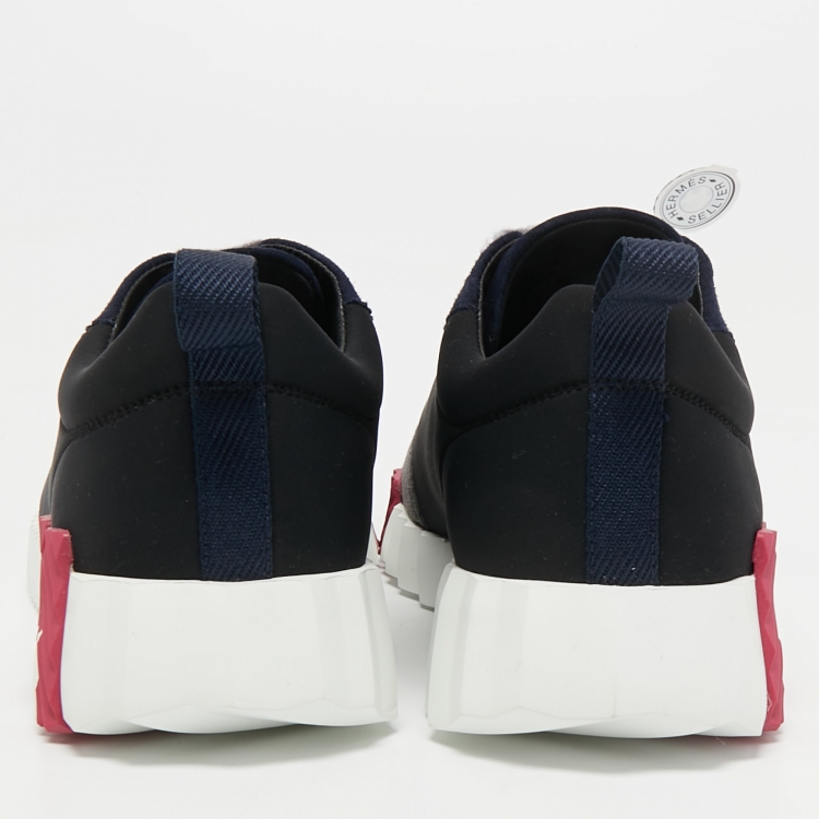 Pre Owned Hermes Tricolor Neoprene and Suede Bouncing Sneakers Size 37
