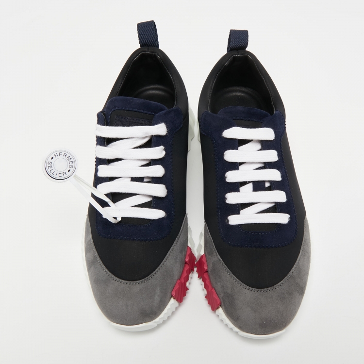 Pre Owned Hermes Tricolor Neoprene and Suede Bouncing Sneakers Size 37