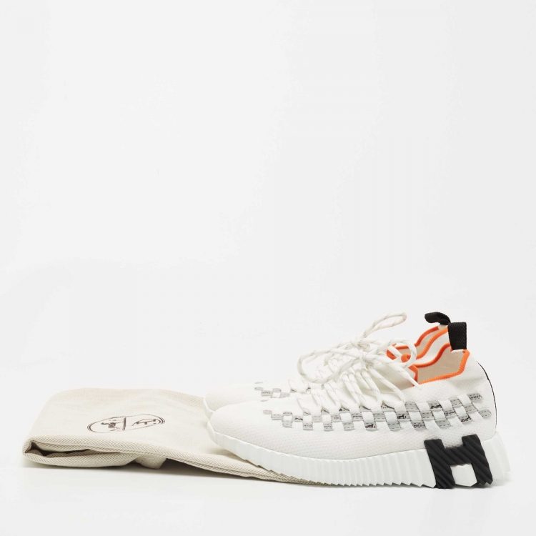 Pre Owned Hermes White Knit Fabric Flex Sneakers Size 36.5