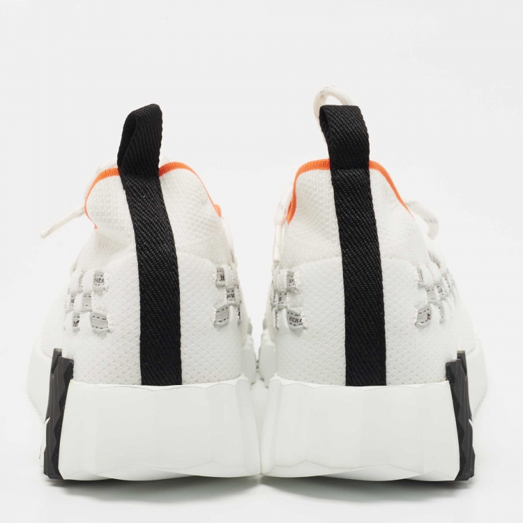 Pre Owned Hermes White Knit Fabric Flex Sneakers Size 36.5