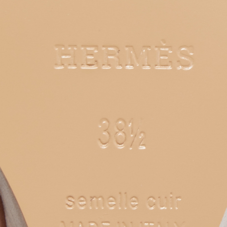 Pre Owned Hermes Brown Leather Legend Wedge Sandals Size 38.5