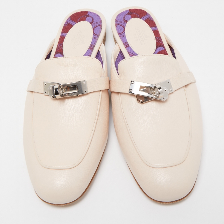Pre Owned Hermes Cream Leather Oz Mules Size 36.5 