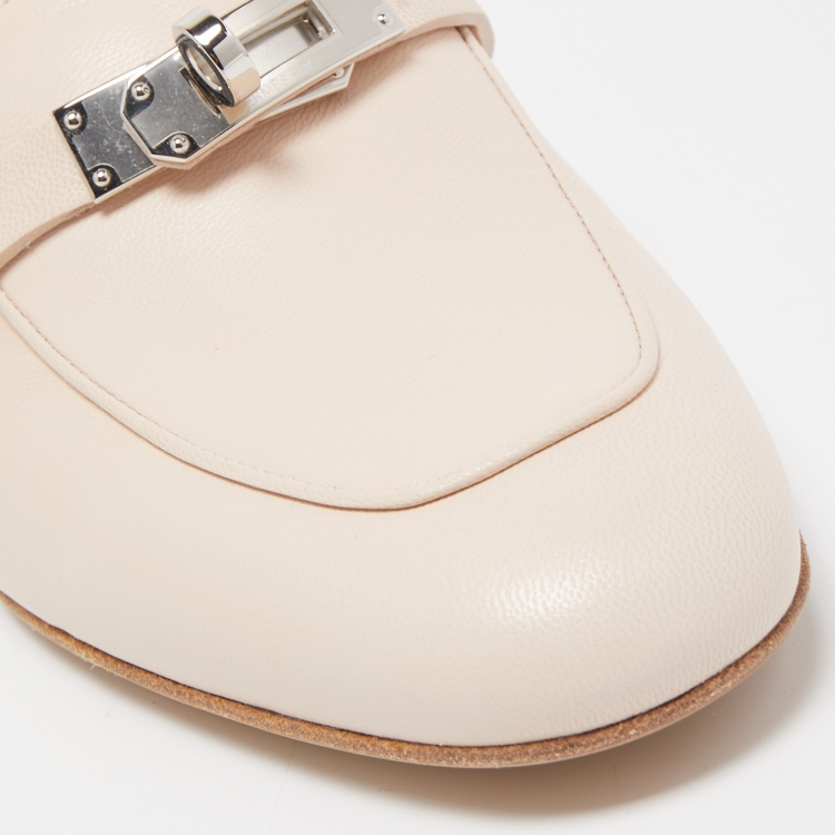 Pre Owned Hermes Cream Leather Oz Mules Size 36.5 