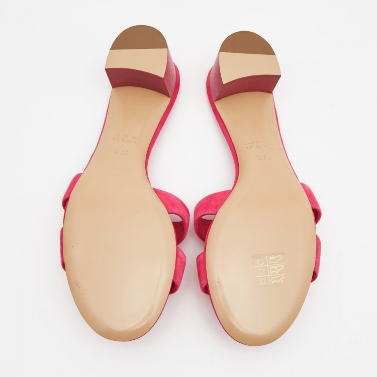 Pre Owned Hermes Pink Suede Oasis Slide Sandals Size 37.5