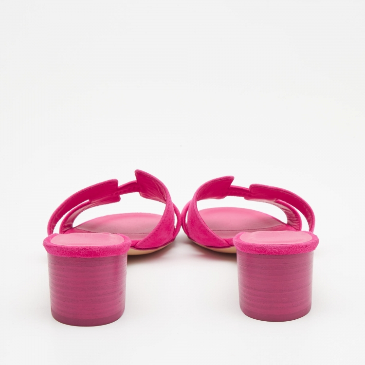 Pre Owned Hermes Pink Suede Oasis Slide Sandals Size 37.5