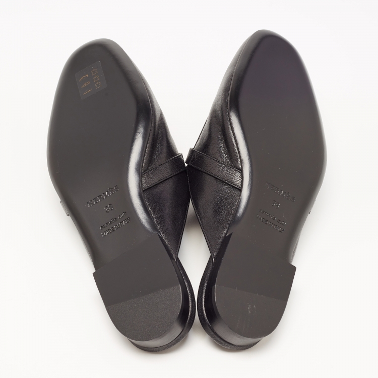 Pre Owned Hermes Black Leather Oz Flat Mules Size 38