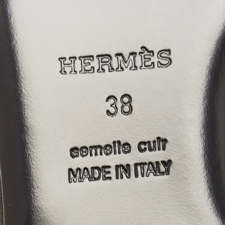 Pre Owned Hermes Black Leather Oz Flat Mules Size 38