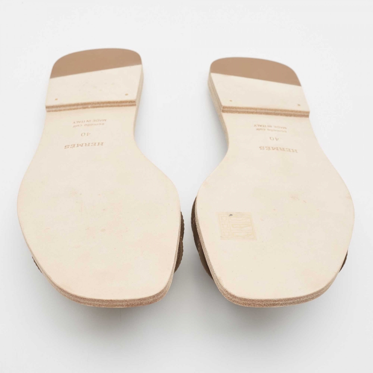 Pre Owned Hermes Brown Leather Oran  Sandals Size 40