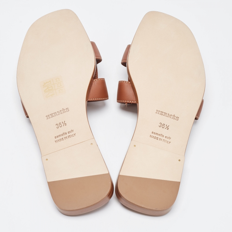 Pre Owned Hermes Brown Leather Oran Sandals Size 36.5