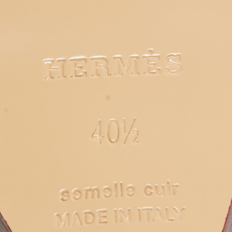 Pre Owned Hermes Burgundy Patent Leather Legend Wedge Sandals Size 40.5