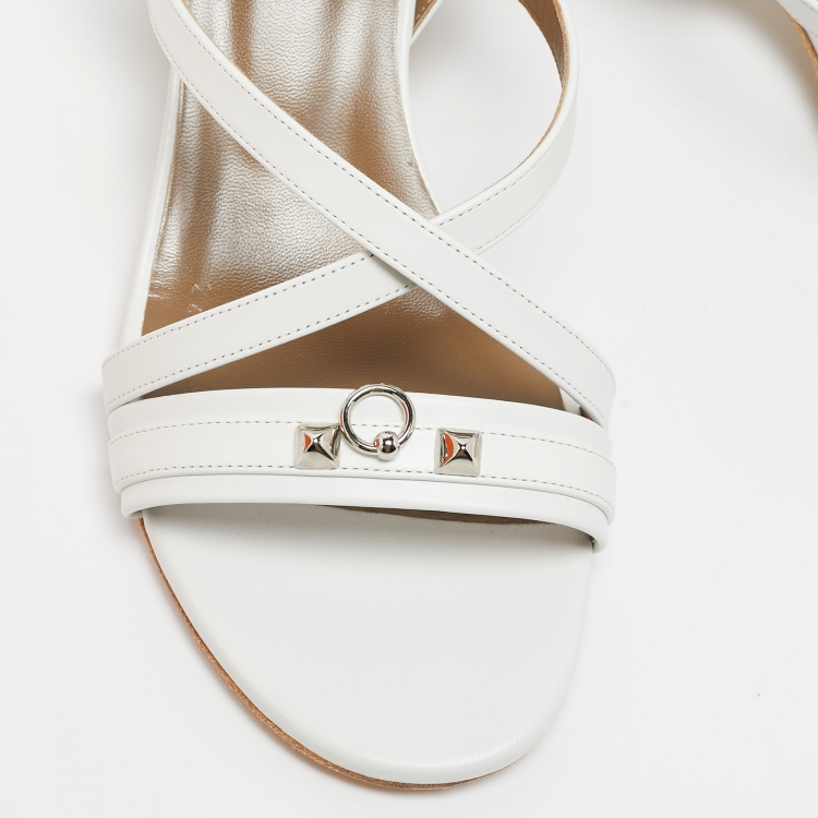 Pre Owned Hermes White Leather Anthinea Ankle Strap Sandals Size 38