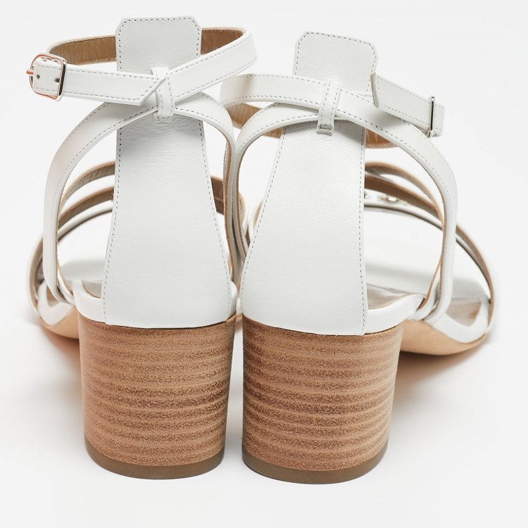 Pre Owned Hermes White Leather Anthinea Ankle Strap Sandals Size 38