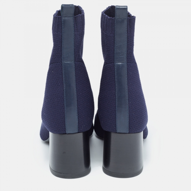 Pre Owned Hermes Navy Blue Knit Fabric Volver Boots Size 37