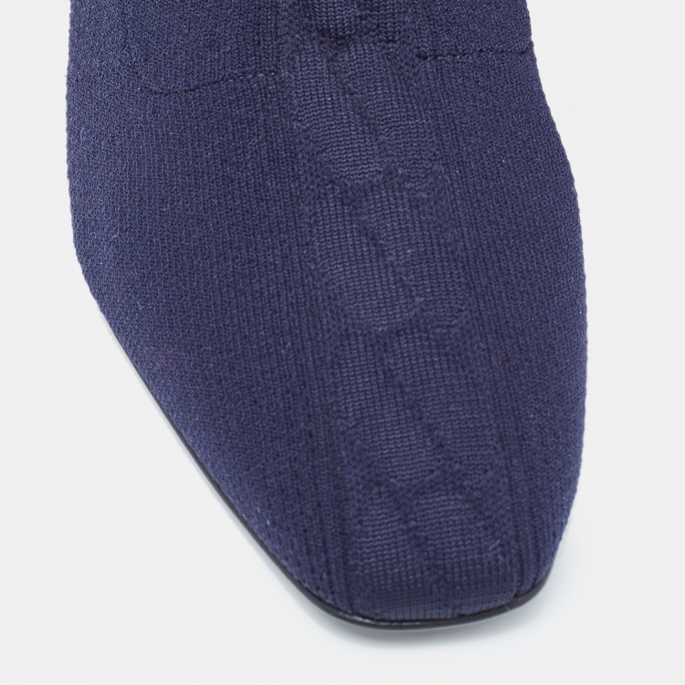 Pre Owned Hermes Navy Blue Knit Fabric Volver Boots Size 37