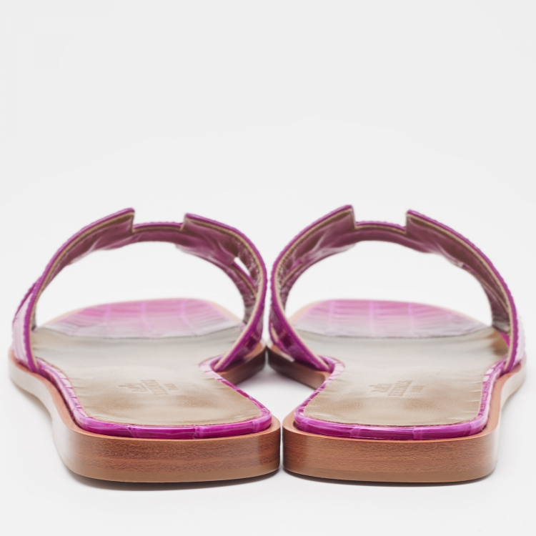 Pre Owned Hermès Purple Alligator Oran Flat Slides Size 38.5