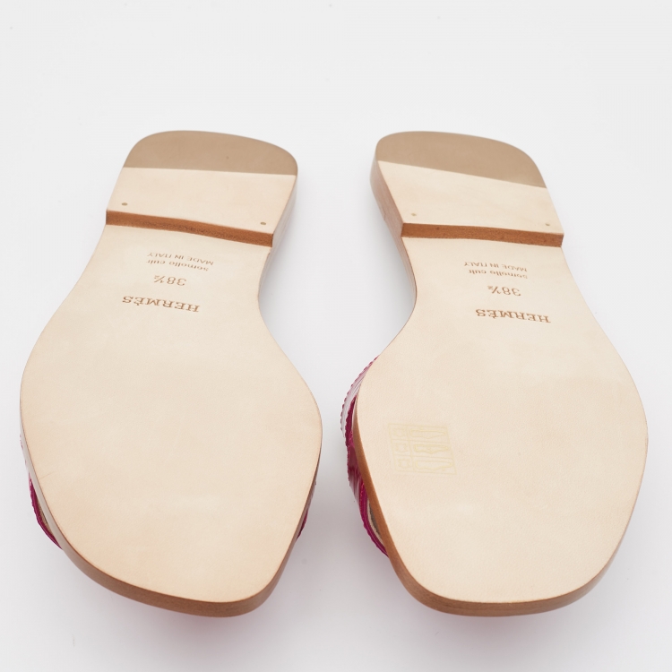 Pre Owned Hermès Purple Alligator Oran Flat Slides Size 38.5