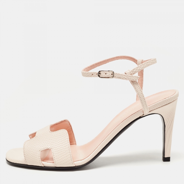 مملوكة مسبقًا Hermès Pink Lizard Heden Sandals Size 38