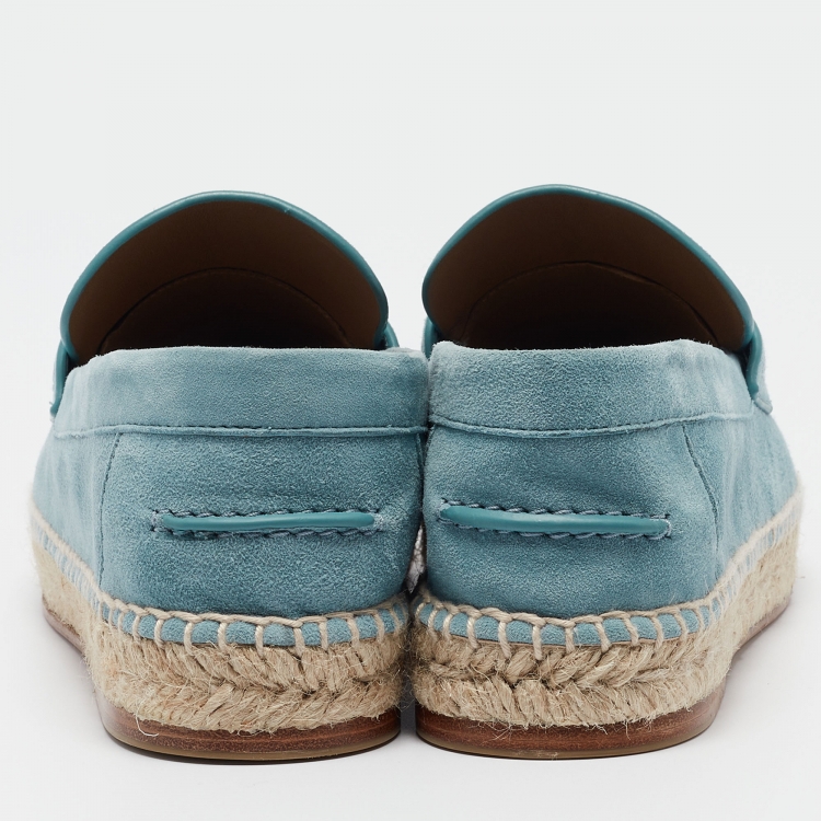 Pre Owned Hermès Blue Suede Trip Espadrille Flats Size 38