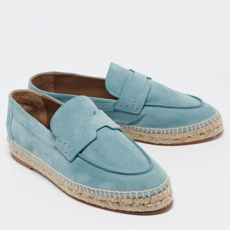 Pre Owned Hermès Blue Suede Trip Espadrille Flats Size 38