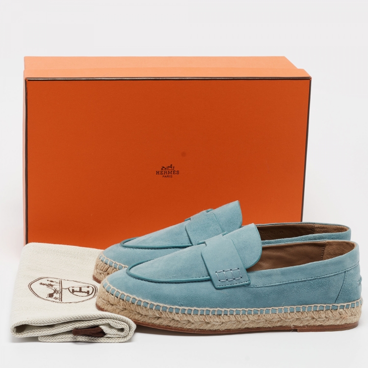 Pre Owned Hermès Blue Suede Trip Espadrille Flats Size 38