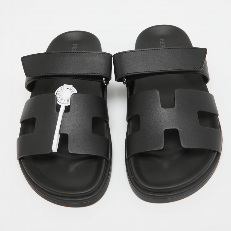 Pre Owned Hermes Black Leather Chypre Sandals 36
