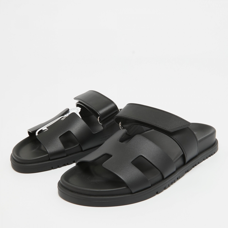 Pre Owned Hermes Black Leather Chypre Sandals 36