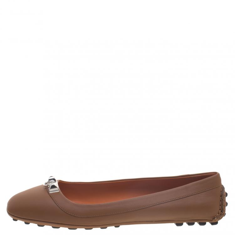 Pre Owned Hermes Brown Leather Liberty Ballet Flats Size 39
