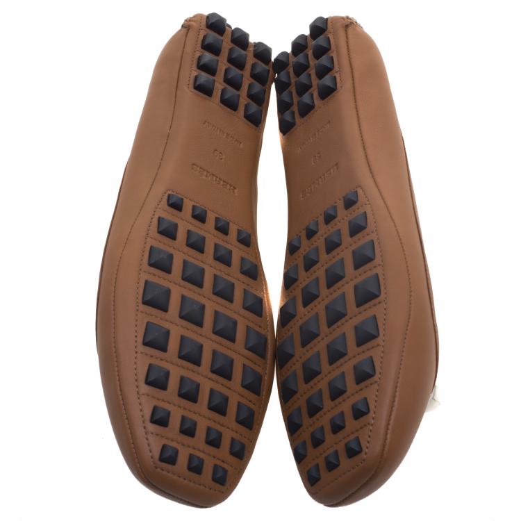 Pre Owned Hermes Brown Leather Liberty Ballet Flats Size 39