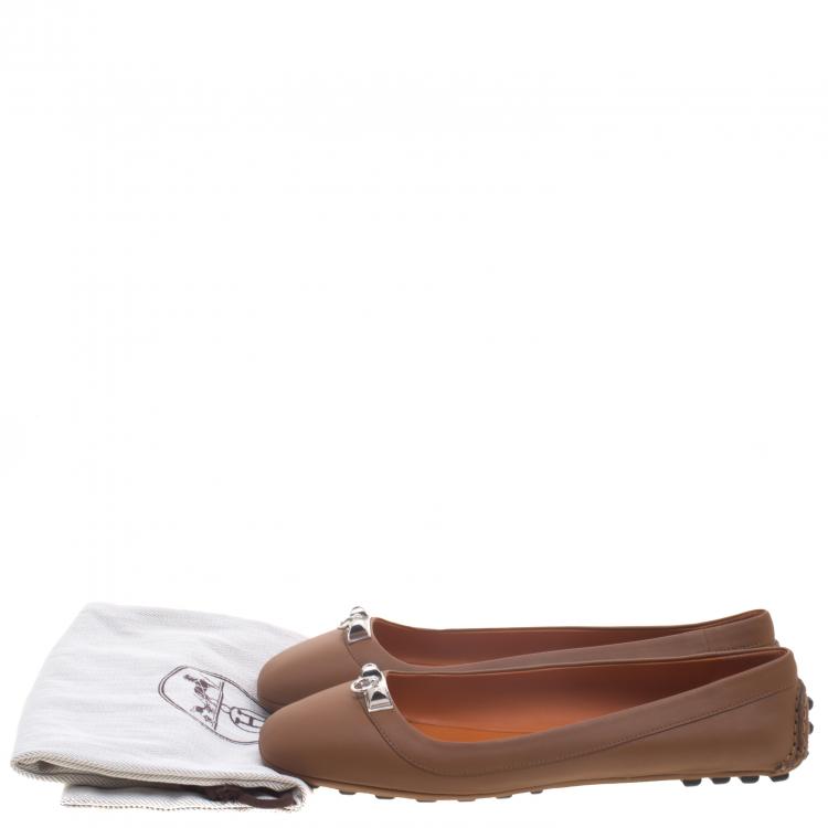 Pre Owned Hermes Brown Leather Liberty Ballet Flats Size 39