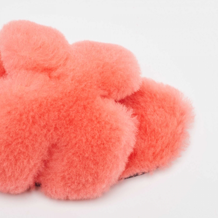 Pre Owned Hermes Pink Shearling Fur Flat Slides Size 37
